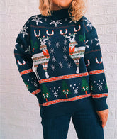 Christmas Theme Elk Snowflake Christmas Tree Knitted Sweater