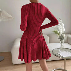 French Knitted Long-sleeved Dress Short Skirt