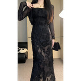 Elegant Black Lace Sling Dress
