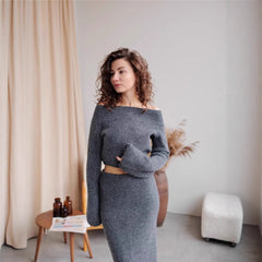 High-grade Off-shoulder Sweater Suit Bag Hip Bottoming Skirt