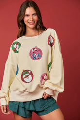 Christmas Egg Sequined Long Sleeve Loose Sweatshirt Top
