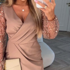 Solid Color Dress V-Neck Bodycon Evening Gown