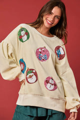 Christmas Egg Sequined Long Sleeve Loose Sweatshirt Top
