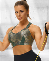 High Impact Sparkly Padded Racerback Bras-Green
