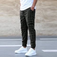 Plaid Print Pants Casual Drawstring Trousers Men's Clothing