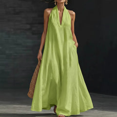 Casual Solid Color V-Neck Dress
