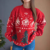 Christmas Red Sweater Jacquard Pullover Knitted Sweater