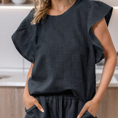 Solid Color Ruffle Sleeve Casual Suit Women