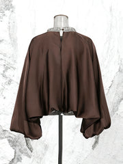 Round Neck Rhinestone Loose Solid Color Pullover Shirt