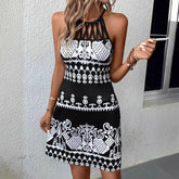 Ethnic Print Halter Neck Beach Dress