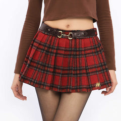 American Style Red Plaid A- Line Skirt Women