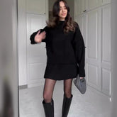 Sweater Skirt Sets For 2 Pieces Knit Casual Versatile Long Sleeve Pullover Elegant Solid High Waist Mini Skirt Outfit