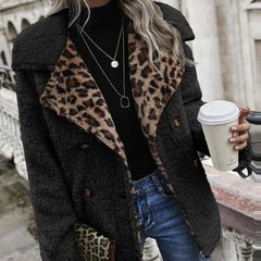Clothing Leopard Splicing Plush Long Sleeve Coat