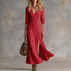 Casual Cotton-Linen Long-Sleeve Womens Dress