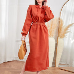 Slit Drawstring Mid-length Sweater Dress