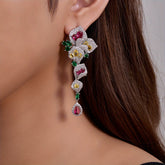 1 Pair Gorgeous Long Dangle Flower Earrings, Cubic Zirconia Earrings For Women, Party Prom Dress Jewelry, Birthday Holiday Gift