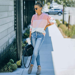 Knitted Stitching Loose Contrast Sweater