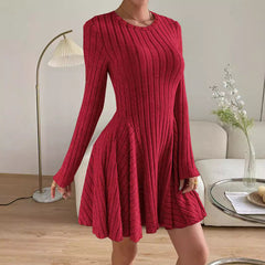 French Knitted Long-sleeved Dress Short Skirt