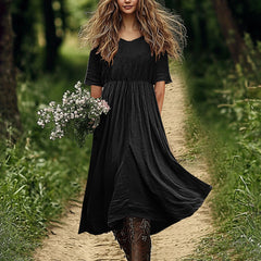 Loose-fitting Solid-color Versatile Casual Cotton-Linen Dress