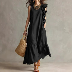 Irregular Ruffle Sleeveless Womens Dress