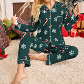 Holiday Pajamas Lapel Cardigan Long Sleeve Pants Suit Women's