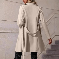 Elegant Lace-up Solid Color Slim-fit Woolen Coat