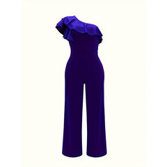 Dressy Jumpsuits Sleeveless Ruffle One Shoulder Casual Wide Leg Pants Romper
