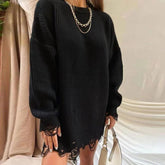 Loose Hole Knitted Pullover Sweater Women