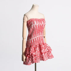 Y2K Tube Top Pleated Mini Dress �INS Printed A-Line Beach Party Dress for Women