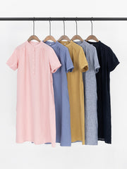 Short Sleeve Linen Dress Loose Casual Lace Up Midi Skirt