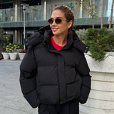 Cotton-padded Loose Coat Short Pocket Cap Jacket