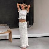Ruffle-edged Chiffon Pleated Maxi Dress Two-piece Set