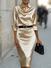 Satin Long-sleeve Casual Dress For Women