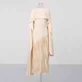 Misty Purple Asymmetrical Fringe Cloak-Style Evening Gown Long Dress