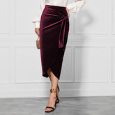 Solid Color Twisted Skirt Temperament Commute And Split Velvet Dress