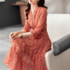 French Style Temperament Half Sleeve High Waist Dress For Women