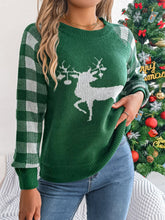 Christmas Casual Plaid Deer Long Sleeve Pullover Sweater