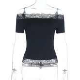 Off-shoulder Waist-cinching Slimming Short-sleeve Womens Top