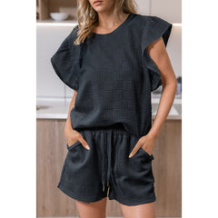 Solid Color Ruffle Sleeve Casual Suit Women