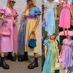 Design-Driven Niche Thin Plaid V-Neck Dress