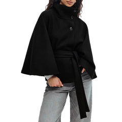 High Neck Batwing Sleeve Coat With Belt Loose Elegant Button Top Trench Coat For Clothing
