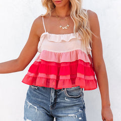 Gradient Ruffled Spaghetti Strap Tank Top Tube Top