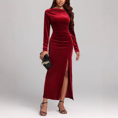 Clothing Slit Formal Dress Pleuche Dress