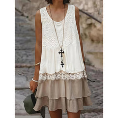 Sleeveless Lace Patchwork Sundress Beach Vacation Clothes Casual Dresses