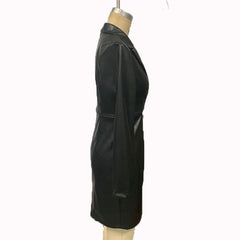 Faux Leather Blazer Dress, Double-Breasted Long Sleeve Midi Dress, Slim Fit Office Bodycon Dress