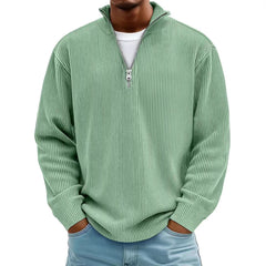 Casual Ribbed Stand Collar Zipper Corduroy Long Sleeve