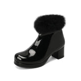 Womens Short Boots For Fall Patent Leather Chunky Heel