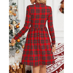 High Collar Long Sleeve Dress Christmas Style