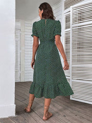 casual holiday polka dot v-neck mid-length dress