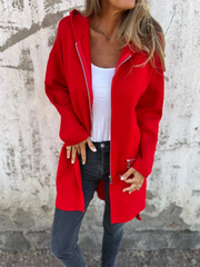 and solid color casual zipper hooded jacket coat